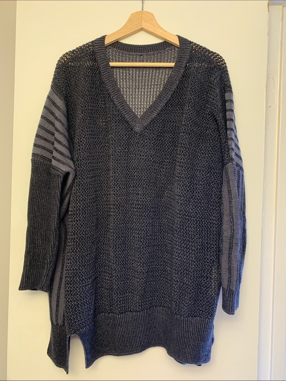 PLANET by LAUREN G gorgeous fisherman sweater cotton black- grey assymetrical - Picture 1 of 9